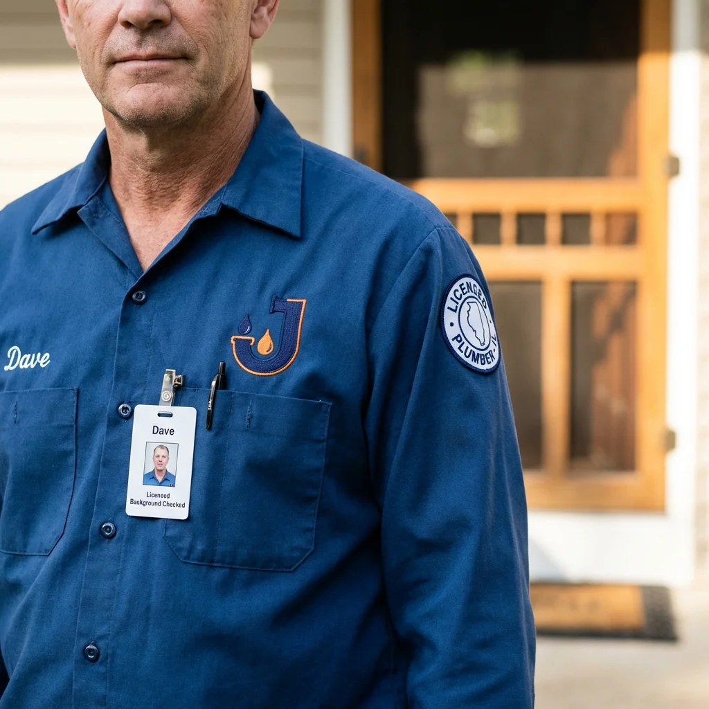 Licensed plumber showing ID badge in Morristown, IN