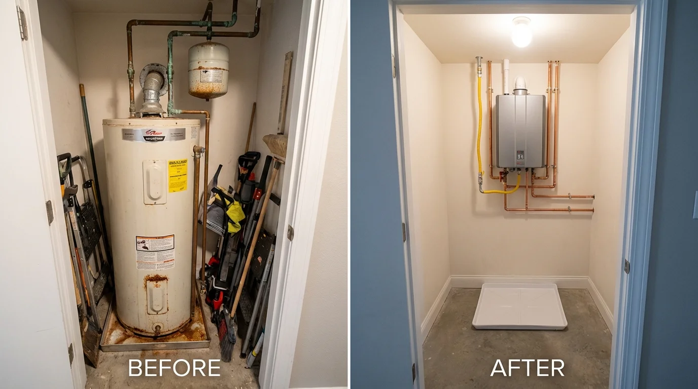 Tank water heater versus wall-mounted tankless unit comparison for Morristown, IN homeowners