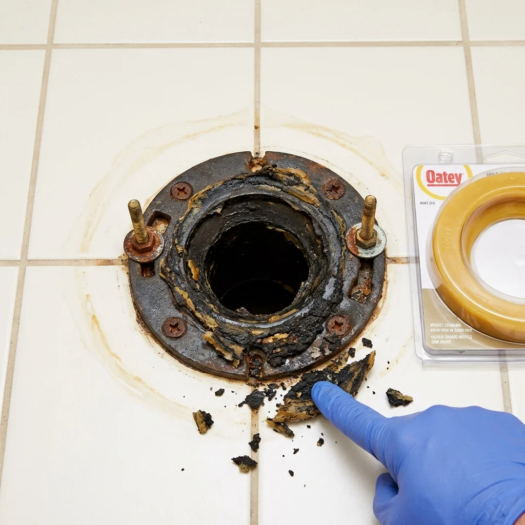 Failed wax ring showing water seepage at the base of a toilet in a Morristown, IN home